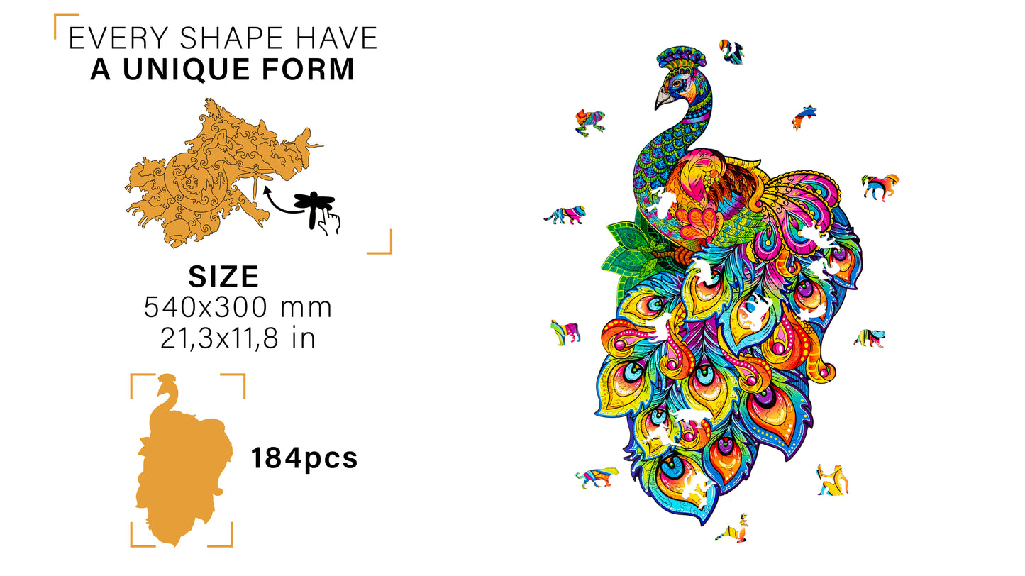 Rompecabezas de madera Woodvio™ Pavo Real (54 x 30 cm)